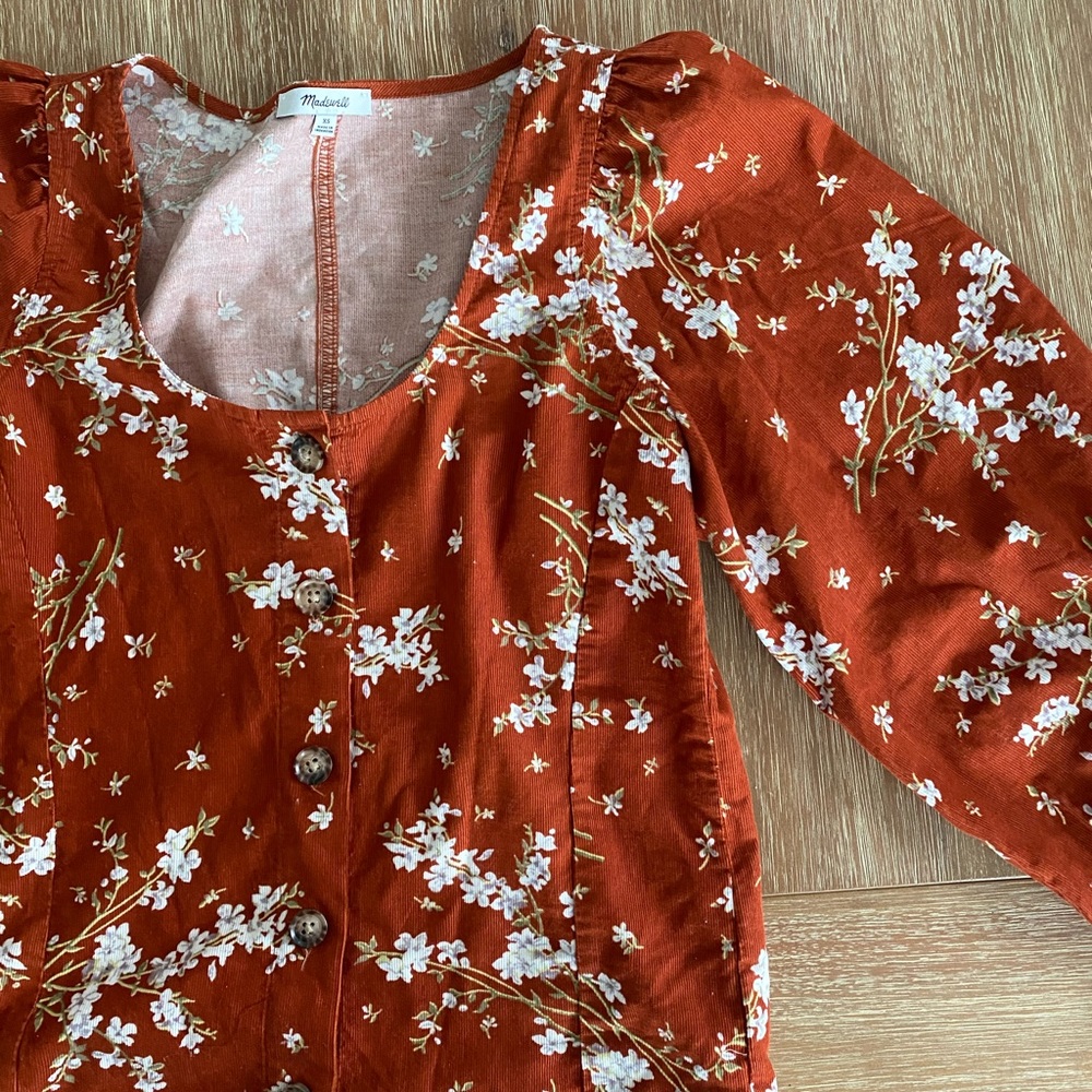 Madewell Corduroy Button-Front Puff Sleeve Top in Farmstand Bouquet Size XS - Picture 5 of 13